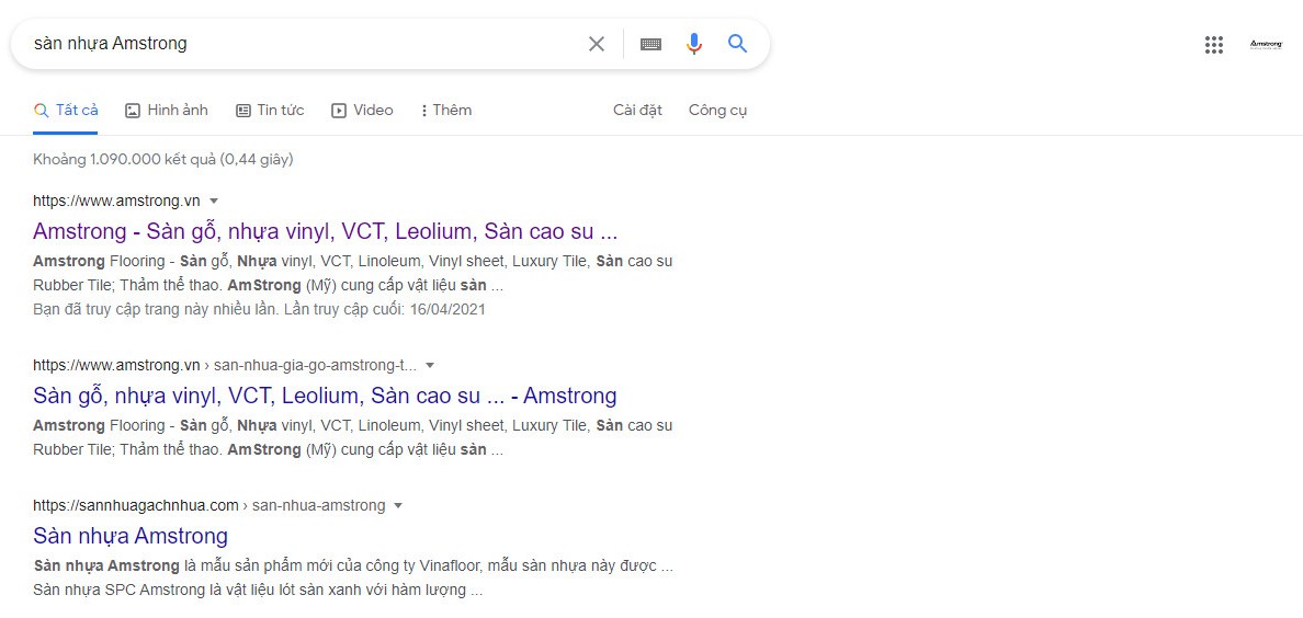 tìm kiếm sàn nhựa amstrong trên google